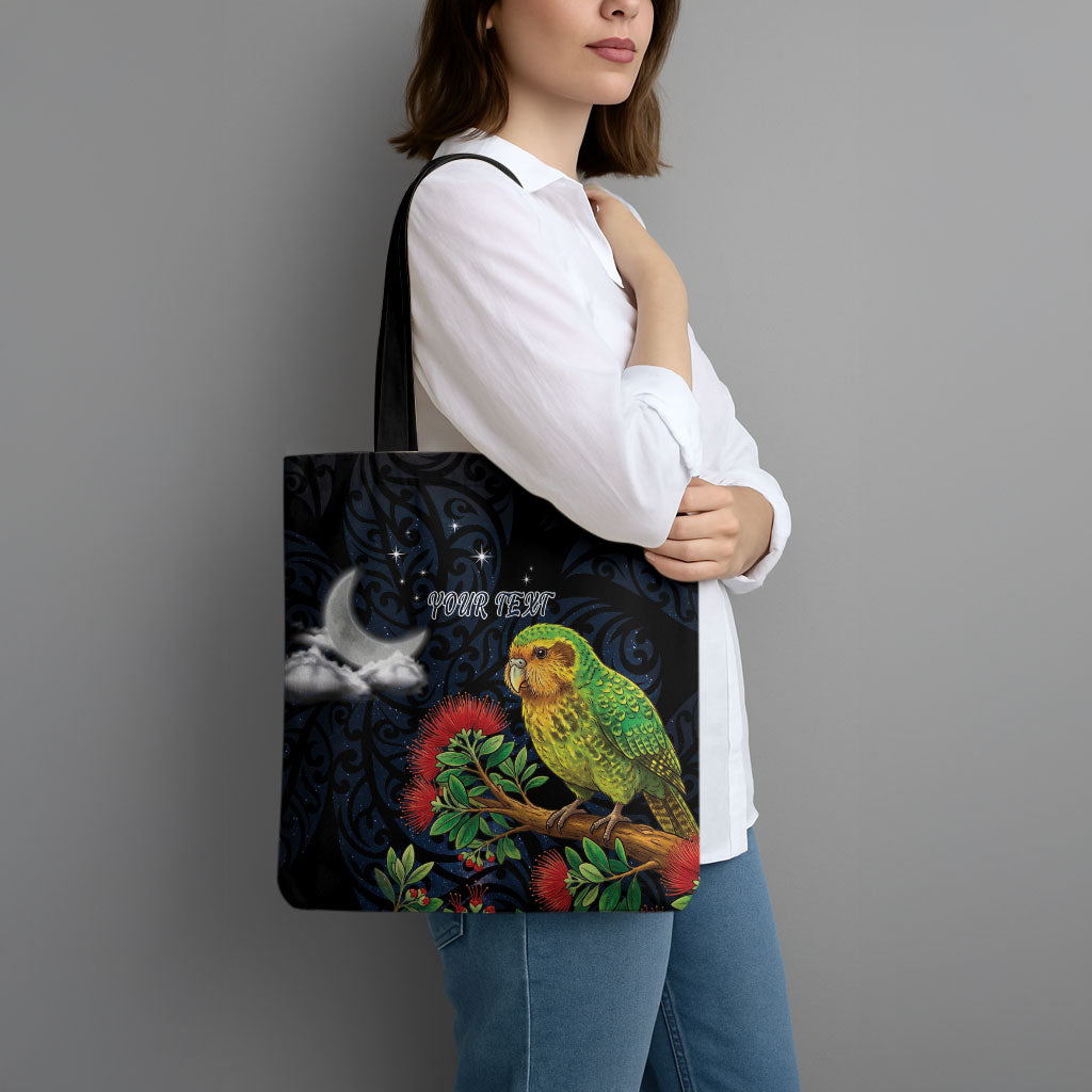 New Zealand Kakapo Matariki Personalised Tote Bag Pohutukawa Flower Galaxy Maori Pattern LT22 - Polynesian Pride