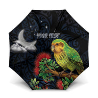 New Zealand Kakapo Matariki Personalised Umbrella Pohutukawa Flower Galaxy Maori Pattern LT22 One Size Folded 11.42 inch Opened Diameter 37.4 inch Black - Polynesian Pride