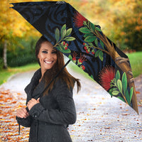 New Zealand Kakapo Matariki Personalised Umbrella Pohutukawa Flower Galaxy Maori Pattern LT22 - Polynesian Pride