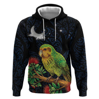 New Zealand Kakapo Matariki Personalised Zip Hoodie Pohutukawa Flower Galaxy Maori Pattern LT22 Pullover Hoodie Black - Polynesian Pride