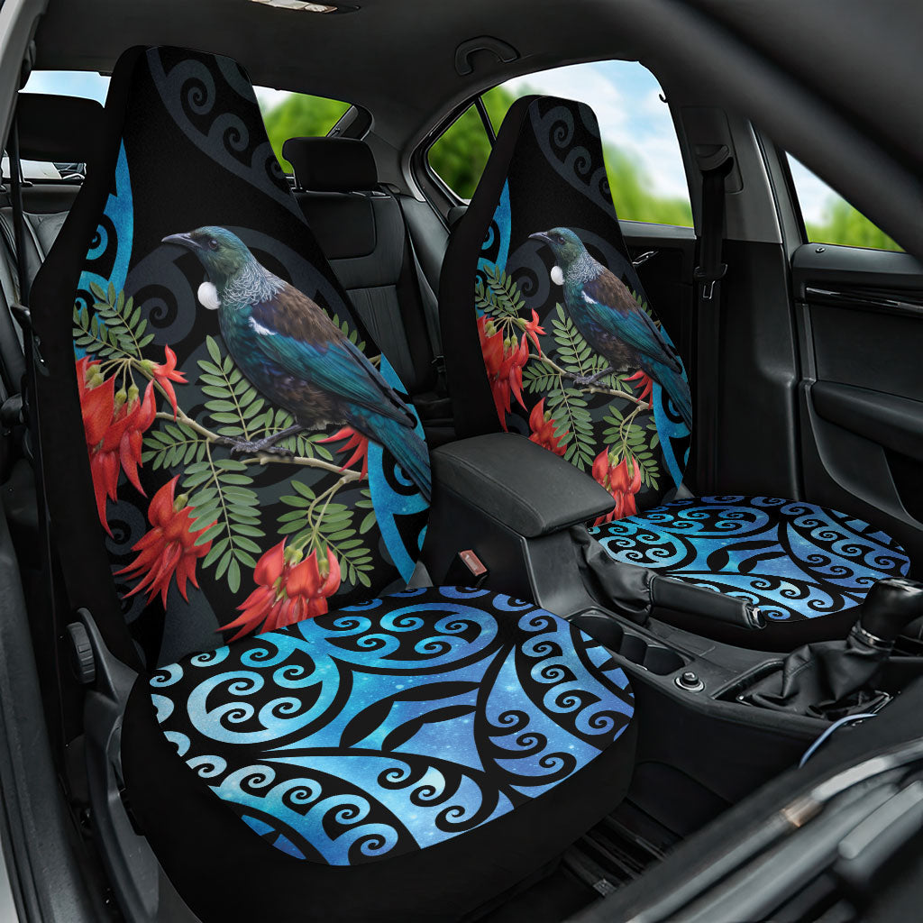 Tui Bird Kakabeak New Zealand Car Seat Cover Clianthus Galaxy Maori Koru Pattern