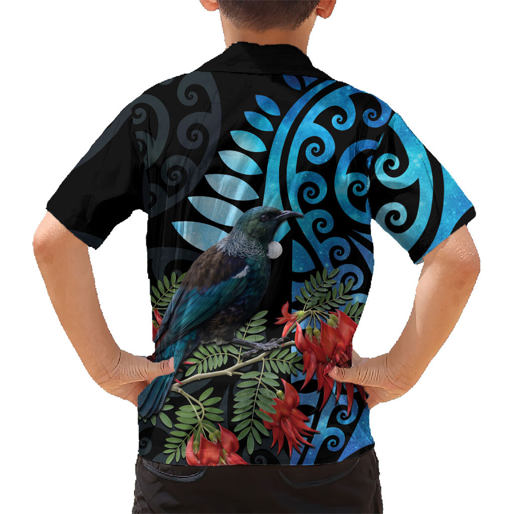 Tui Bird Kakabeak New Zealand Kid Hawaiian Shirt Clianthus Galaxy Maori Koru Pattern LT22 - Polynesian Pride