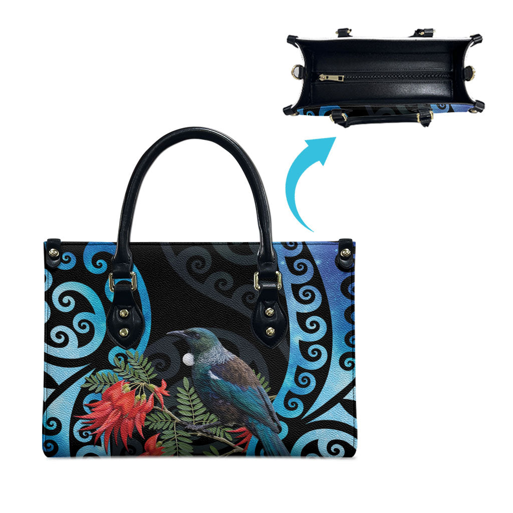 Tui Bird Kakabeak New Zealand Leather Bag Clianthus Galaxy Maori Koru Pattern LT22 - Polynesian Pride