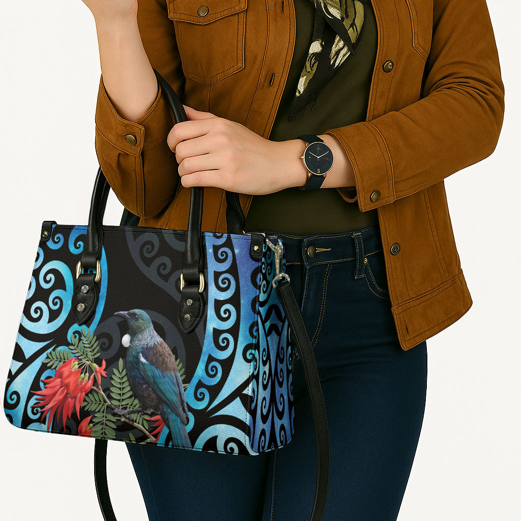 Tui Bird Kakabeak New Zealand Leather Bag Clianthus Galaxy Maori Koru Pattern LT22 - Polynesian Pride