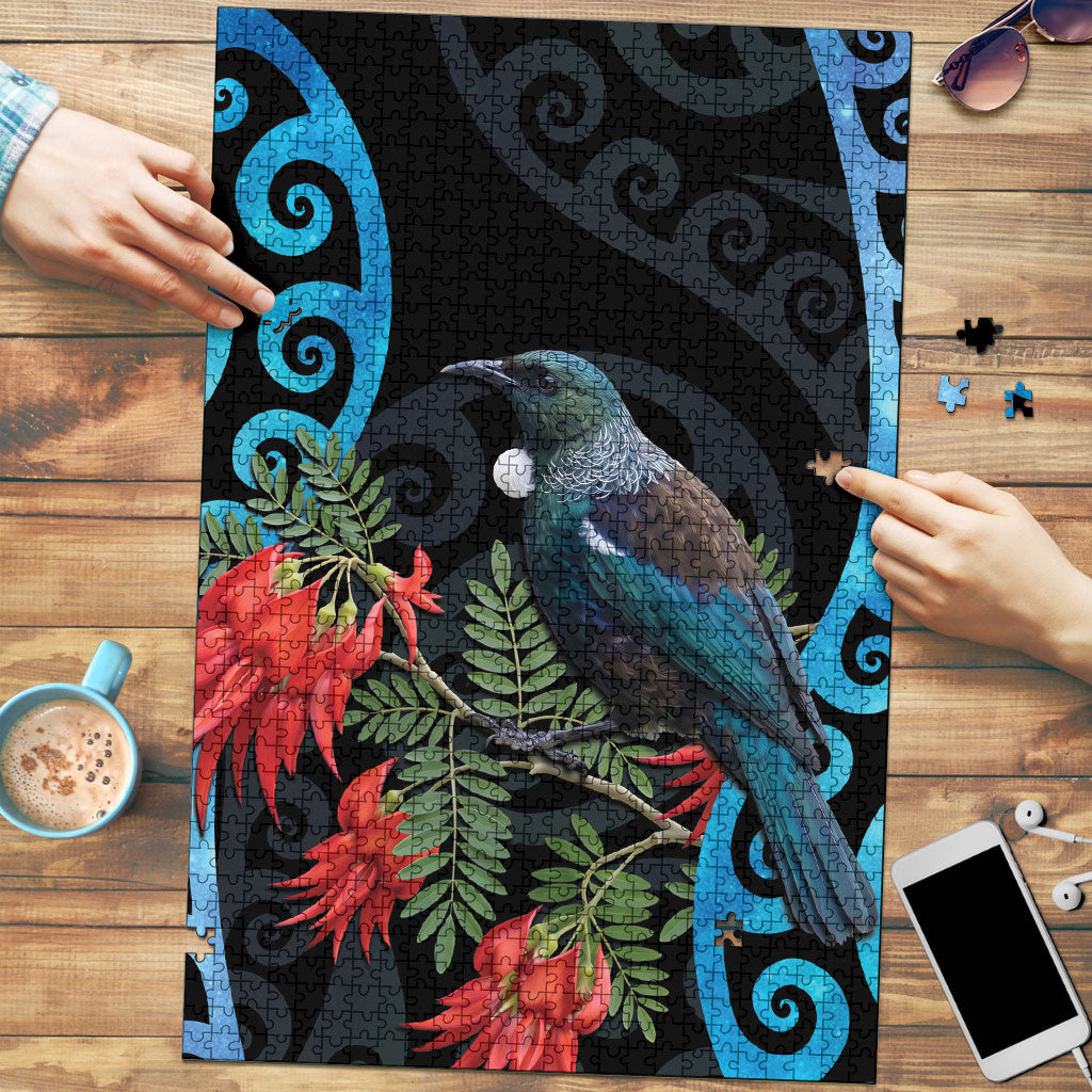 Tui Bird Kakabeak New Zealand Puzzle Clianthus Galaxy Maori Koru Pattern LT22 Blue - Polynesian Pride