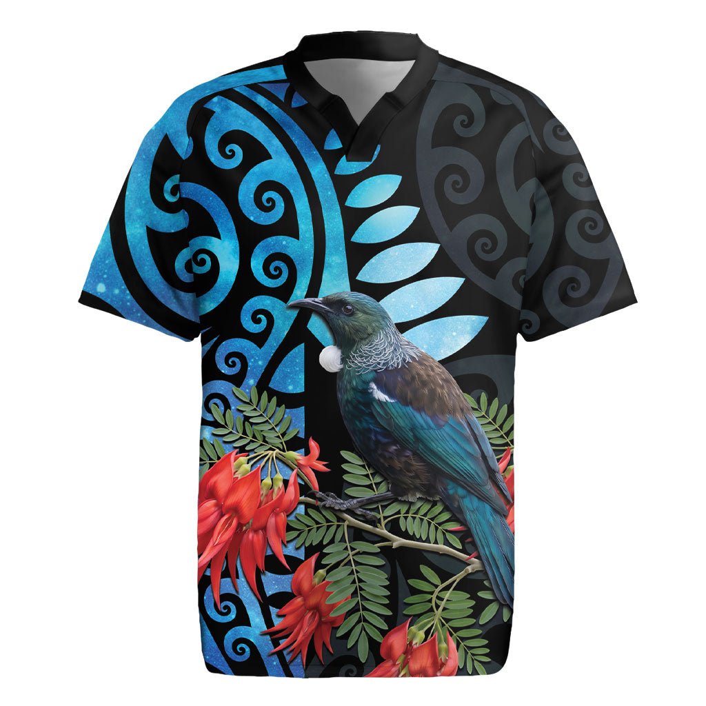 Tui Bird Kakabeak New Zealand Rugby Jersey Clianthus Galaxy Maori Koru Pattern LT22 Blue - Polynesian Pride