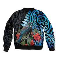 Tui Bird Kakabeak New Zealand Sleeve Zip Bomber Jacket Clianthus Galaxy Maori Koru Pattern LT22 - Polynesian Pride