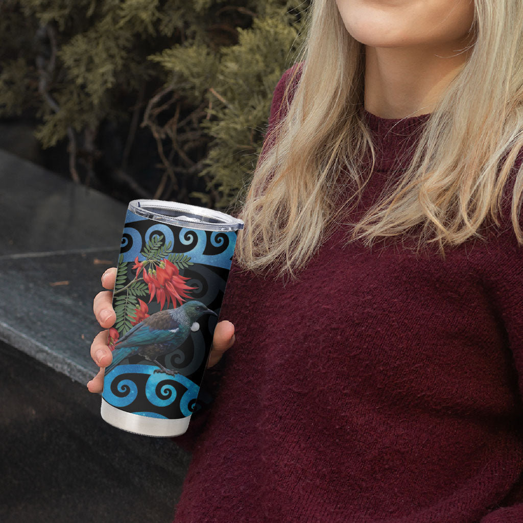 Tui Bird Kakabeak New Zealand Tumbler Cup Clianthus Galaxy Maori Koru Pattern LT22 - Polynesian Pride
