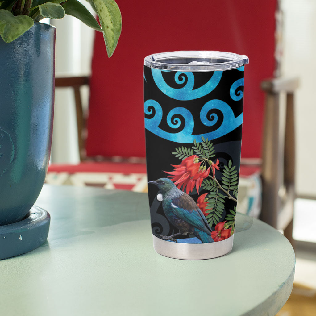 Tui Bird Kakabeak New Zealand Tumbler Cup Clianthus Galaxy Maori Koru Pattern LT22 - Polynesian Pride