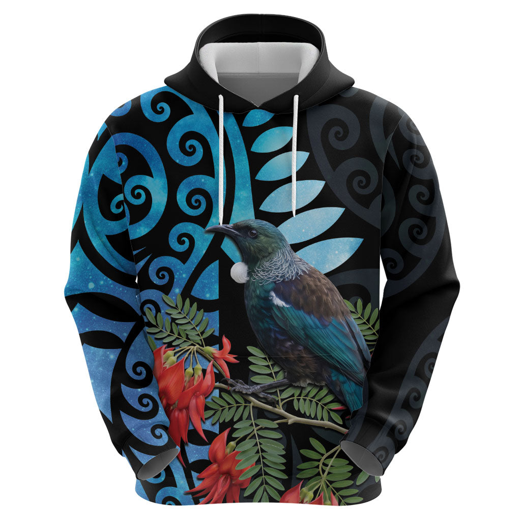 Tui Bird Kakabeak New Zealand Zip Hoodie Clianthus Galaxy Maori Koru Pattern LT22 - Polynesian Pride