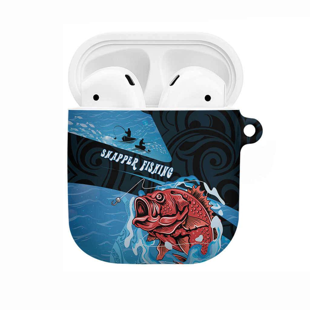 Snapper Fishing New Zealand AirPods Case Tamure Fish Hook Maori Pattern LT22 Blue - Polynesian Pride