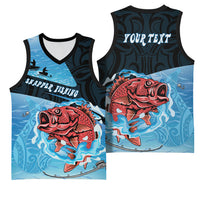 Personalised Snapper Fishing New Zealand Basketball Jersey Tamure Fish Hook Maori Pattern LT22 - Polynesian Pride