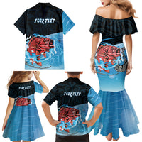 Personalised Snapper Fishing New Zealand Family Matching Mermaid Dress and Hawaiian Shirt Tamure Fish Hook Maori Pattern