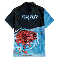 Personalised Snapper Fishing New Zealand Family Matching Off Shoulder Short Dress and Hawaiian Shirt Tamure Fish Hook Maori Pattern