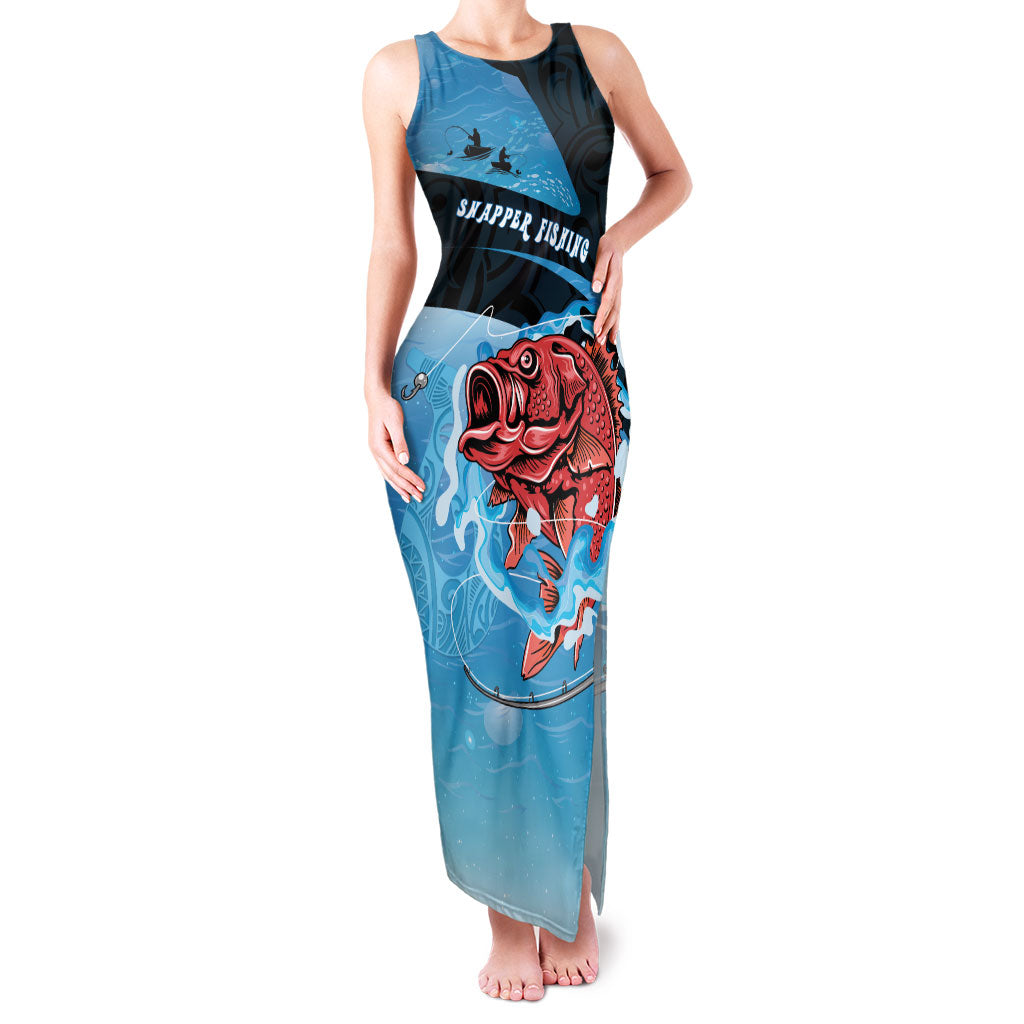 Personalised Snapper Fishing New Zealand Family Matching Tank Maxi Dress and Hawaiian Shirt Tamure Fish Hook Maori Pattern