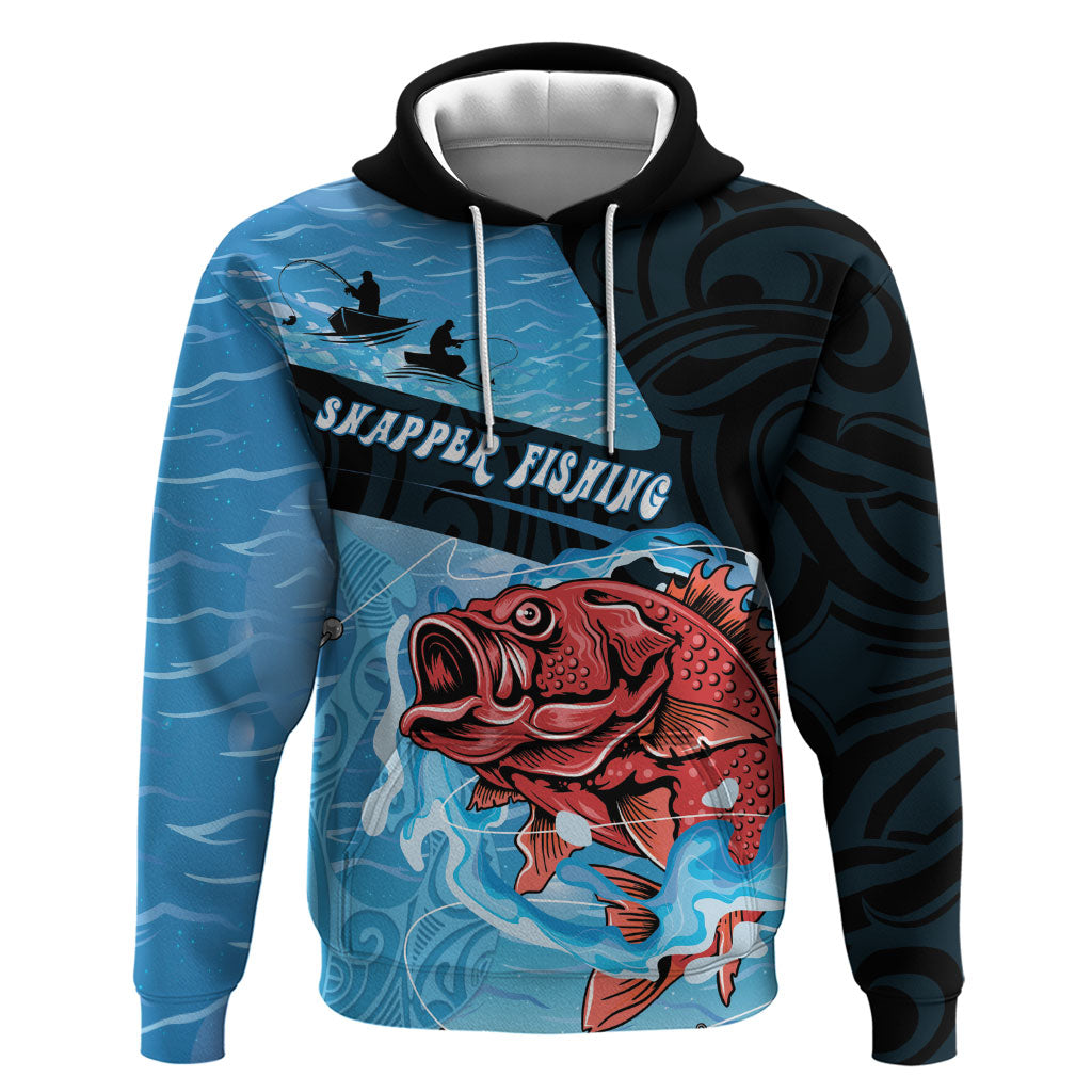 Personalised Snapper Fishing New Zealand Hoodie Tamure Fish Hook Maori Pattern LT22 Pullover Hoodie Blue - Polynesian Pride