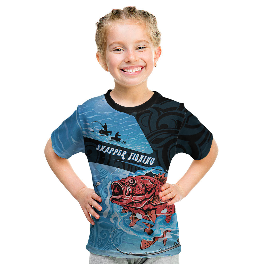 Personalised Snapper Fishing New Zealand Kid T Shirt Tamure Fish Hook Maori Pattern