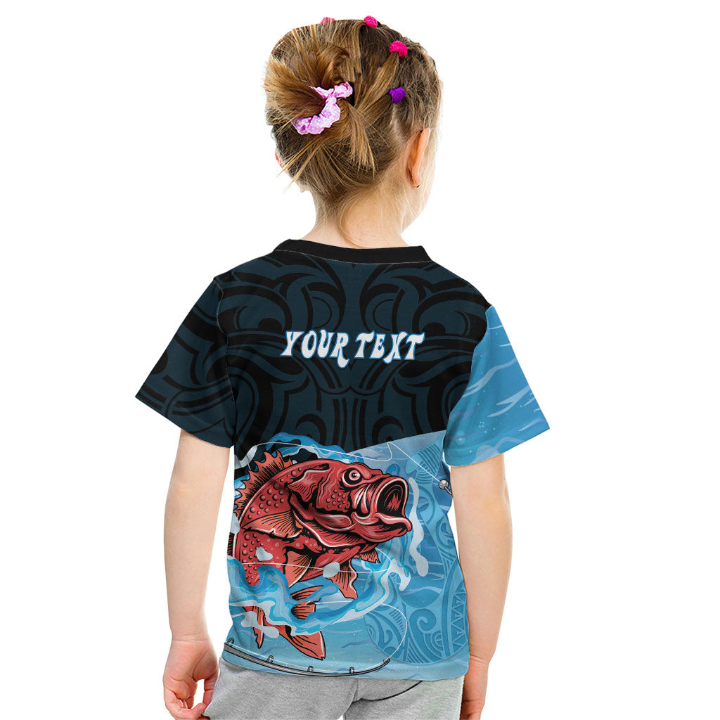 Personalised Snapper Fishing New Zealand Kid T Shirt Tamure Fish Hook Maori Pattern LT22 - Polynesian Pride