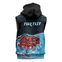 Personalised Snapper Fishing New Zealand Sleeveless Hoodie Tamure Fish Hook Maori Pattern LT22 - Polynesian Pride