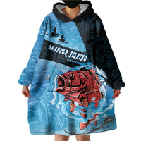 Personalised Snapper Fishing New Zealand Wearable Blanket Hoodie Tamure Fish Hook Maori Pattern