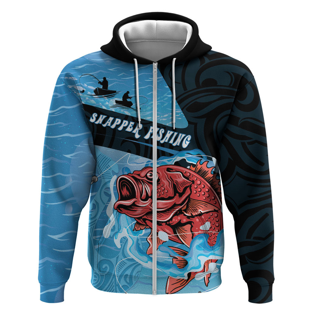 Personalised Snapper Fishing New Zealand Zip Hoodie Tamure Fish Hook Maori Pattern LT22 Zip Hoodie Blue - Polynesian Pride