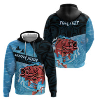 Personalised Snapper Fishing New Zealand Zip Hoodie Tamure Fish Hook Maori Pattern