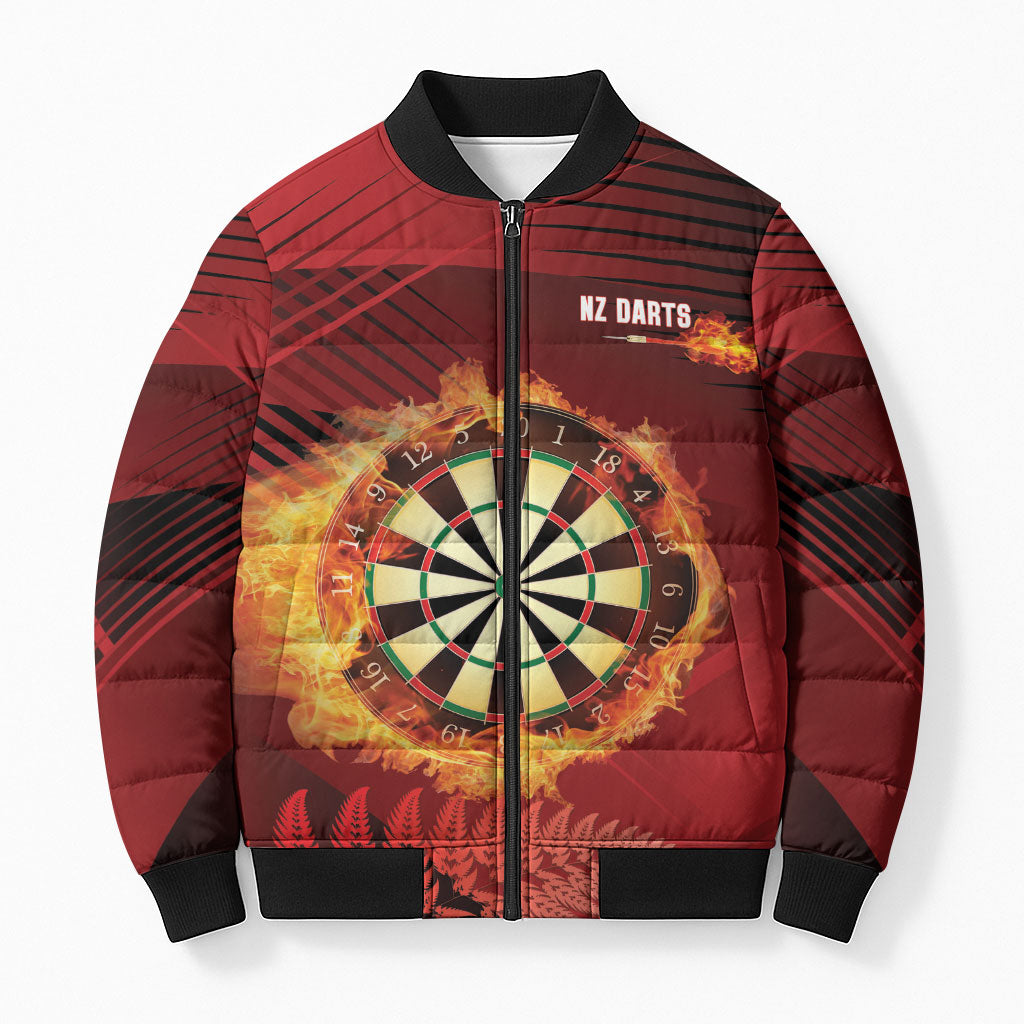Personalised Darts New Zealand Bomber Puffer Jacket Silver Fern Red Color