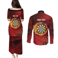 Personalised Darts New Zealand Couples Matching Puletasi and Long Sleeve Button Shirt Silver Fern Red Color