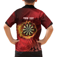 Personalised Darts New Zealand Family Matching Long Sleeve Bodycon Dress and Hawaiian Shirt Silver Fern Red Color