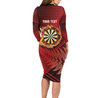 Personalised Darts New Zealand Family Matching Long Sleeve Bodycon Dress and Hawaiian Shirt Silver Fern Red Color