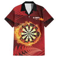 Personalised Darts New Zealand Family Matching Off The Shoulder Long Sleeve Dress and Hawaiian Shirt Silver Fern Red Color