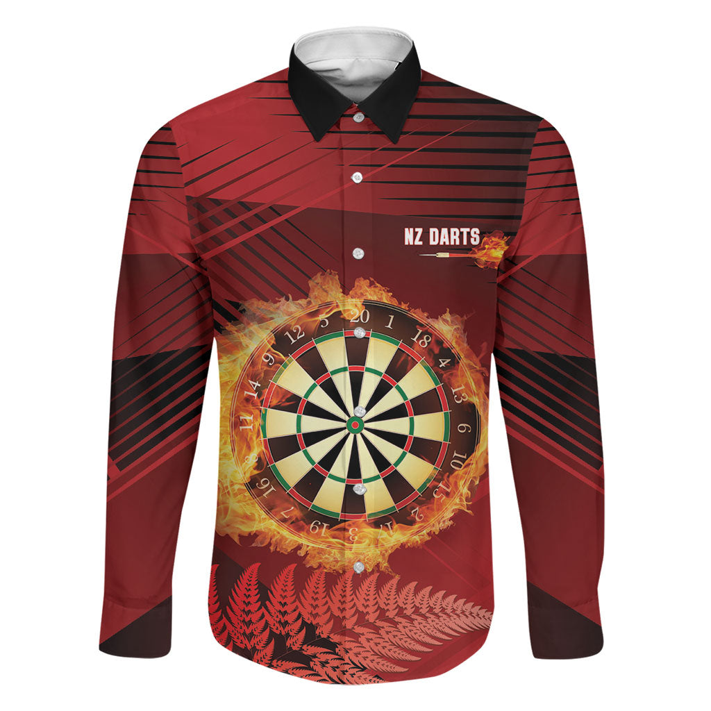Personalised Darts New Zealand Family Matching Off The Shoulder Long Sleeve Dress and Hawaiian Shirt Silver Fern Red Color