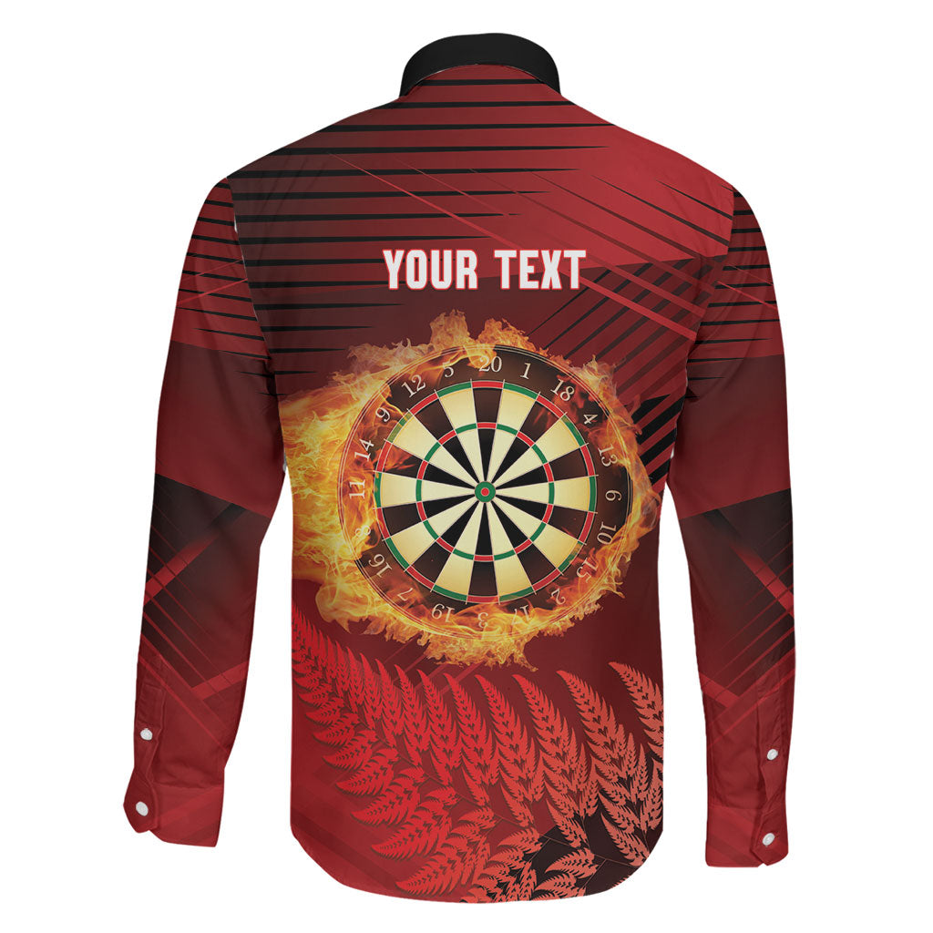 Personalised Darts New Zealand Family Matching Off The Shoulder Long Sleeve Dress and Hawaiian Shirt Silver Fern Red Color