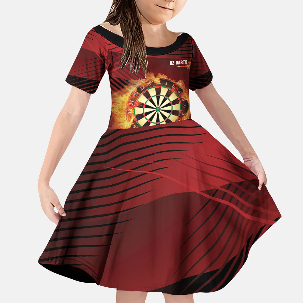 Personalised Darts New Zealand Family Matching Off Shoulder Maxi Dress and Hawaiian Shirt Silver Fern Red Color