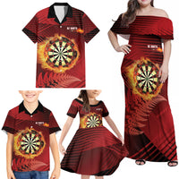 Personalised Darts New Zealand Family Matching Off Shoulder Maxi Dress and Hawaiian Shirt Silver Fern Red Color