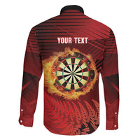 Personalised Darts New Zealand Family Matching Off Shoulder Maxi Dress and Hawaiian Shirt Silver Fern Red Color