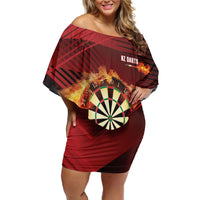 Personalised Darts New Zealand Family Matching Off Shoulder Short Dress and Hawaiian Shirt Silver Fern Red Color