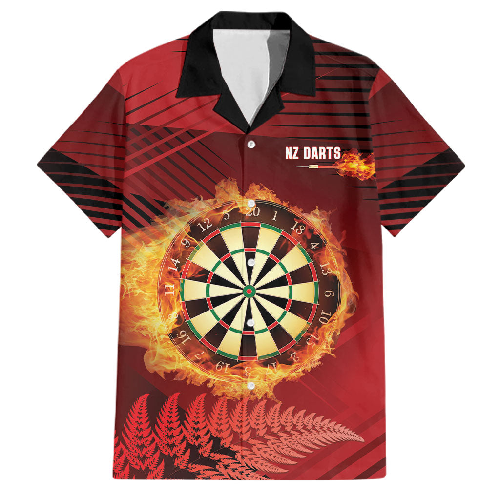 Personalised Darts New Zealand Family Matching Short Sleeve Bodycon Dress and Hawaiian Shirt Silver Fern Red Color