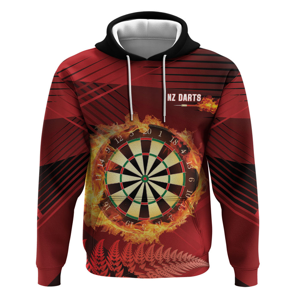 Personalised Darts New Zealand Hoodie Silver Fern Red Color LT22 Pullover Hoodie Red - Polynesian Pride