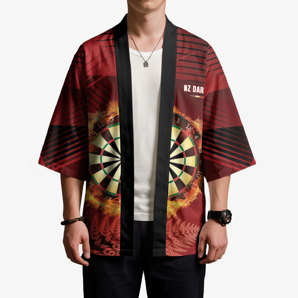 Personalised Darts New Zealand Kimono Silver Fern Red Color