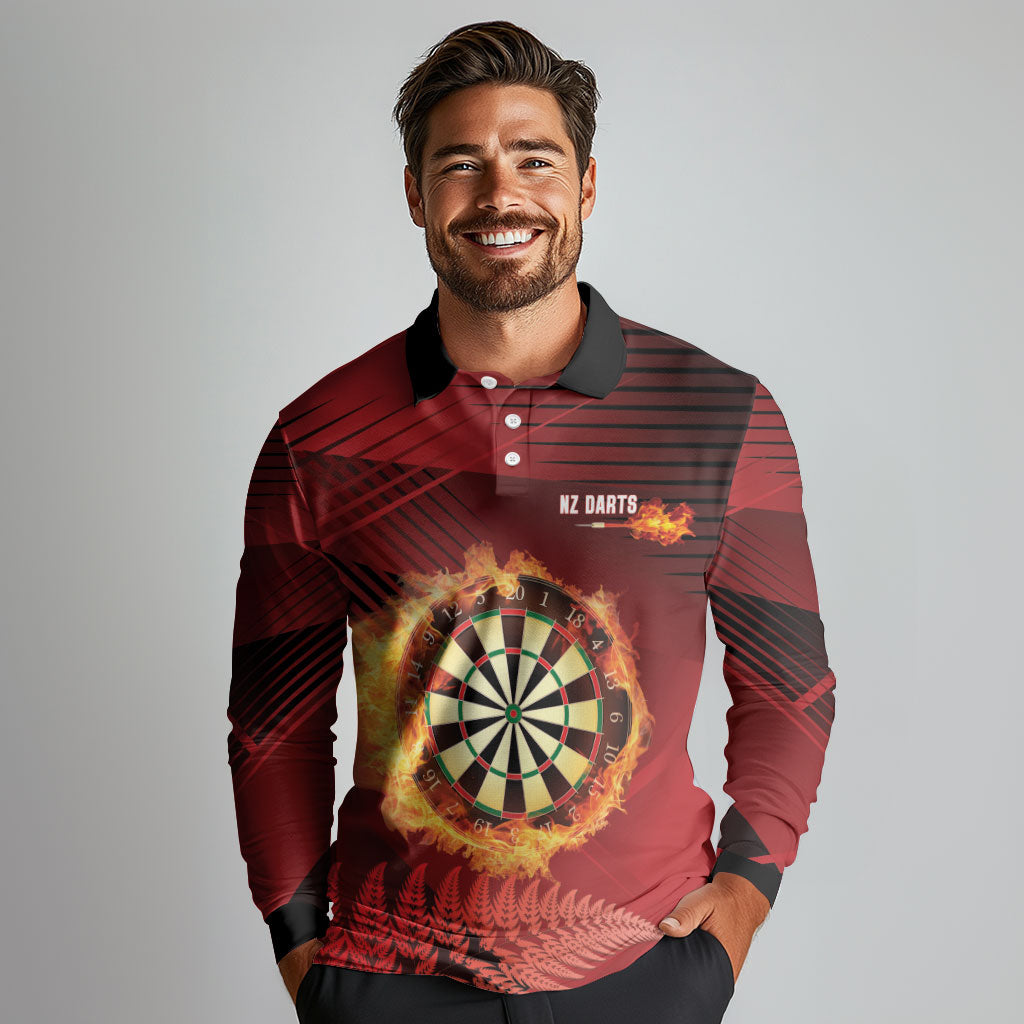 Personalised Darts New Zealand Long Sleeve Polo Shirt Silver Fern Red Color