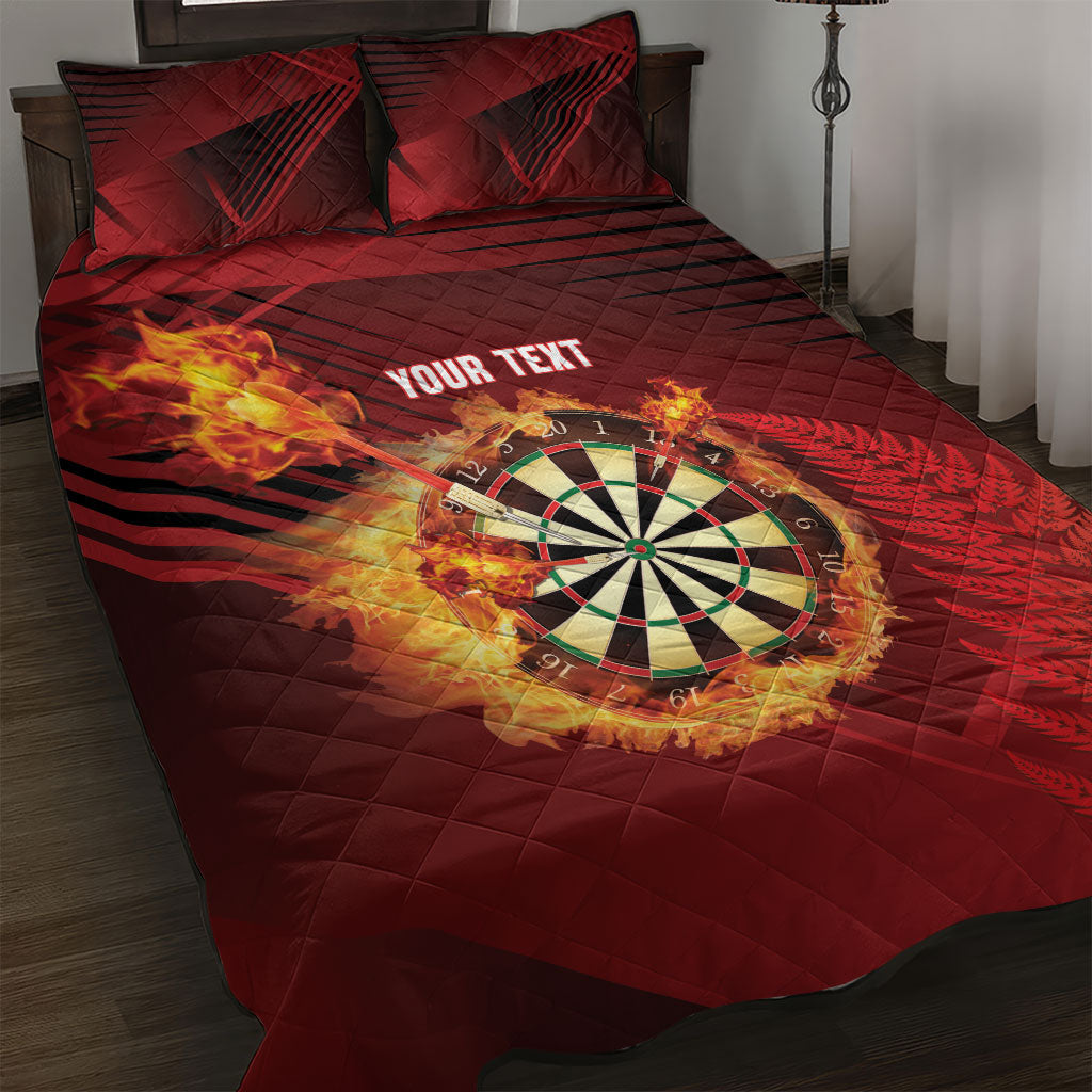 Personalised Darts New Zealand Quilt Bed Set Silver Fern Red Color