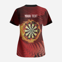Personalised Darts New Zealand Scrub Top Silver Fern Red Color