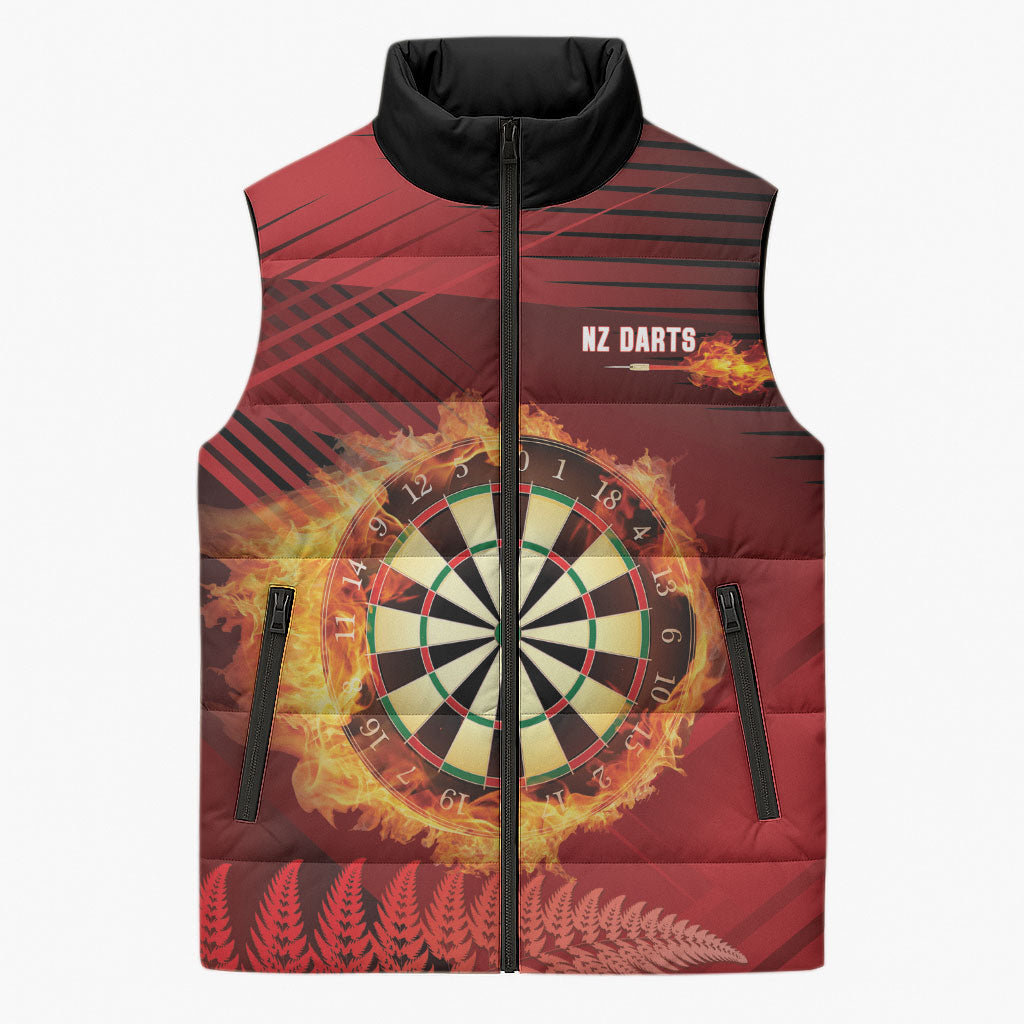 Personalised Darts New Zealand Sleeveless Puffer Jacket Silver Fern Red Color LT22 Unisex Red - Polynesian Pride