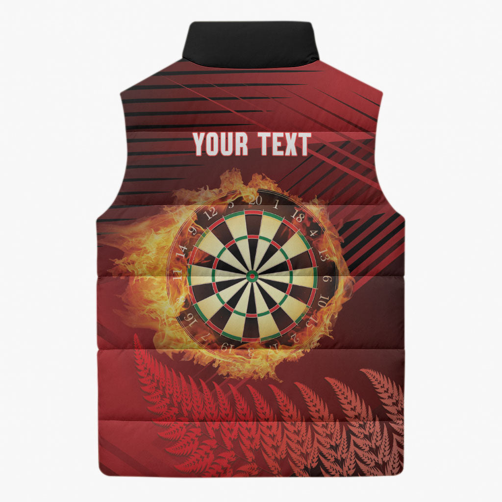 Personalised Darts New Zealand Sleeveless Puffer Jacket Silver Fern Red Color LT22 - Polynesian Pride
