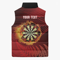 Personalised Darts New Zealand Sleeveless Puffer Jacket Silver Fern Red Color LT22 - Polynesian Pride