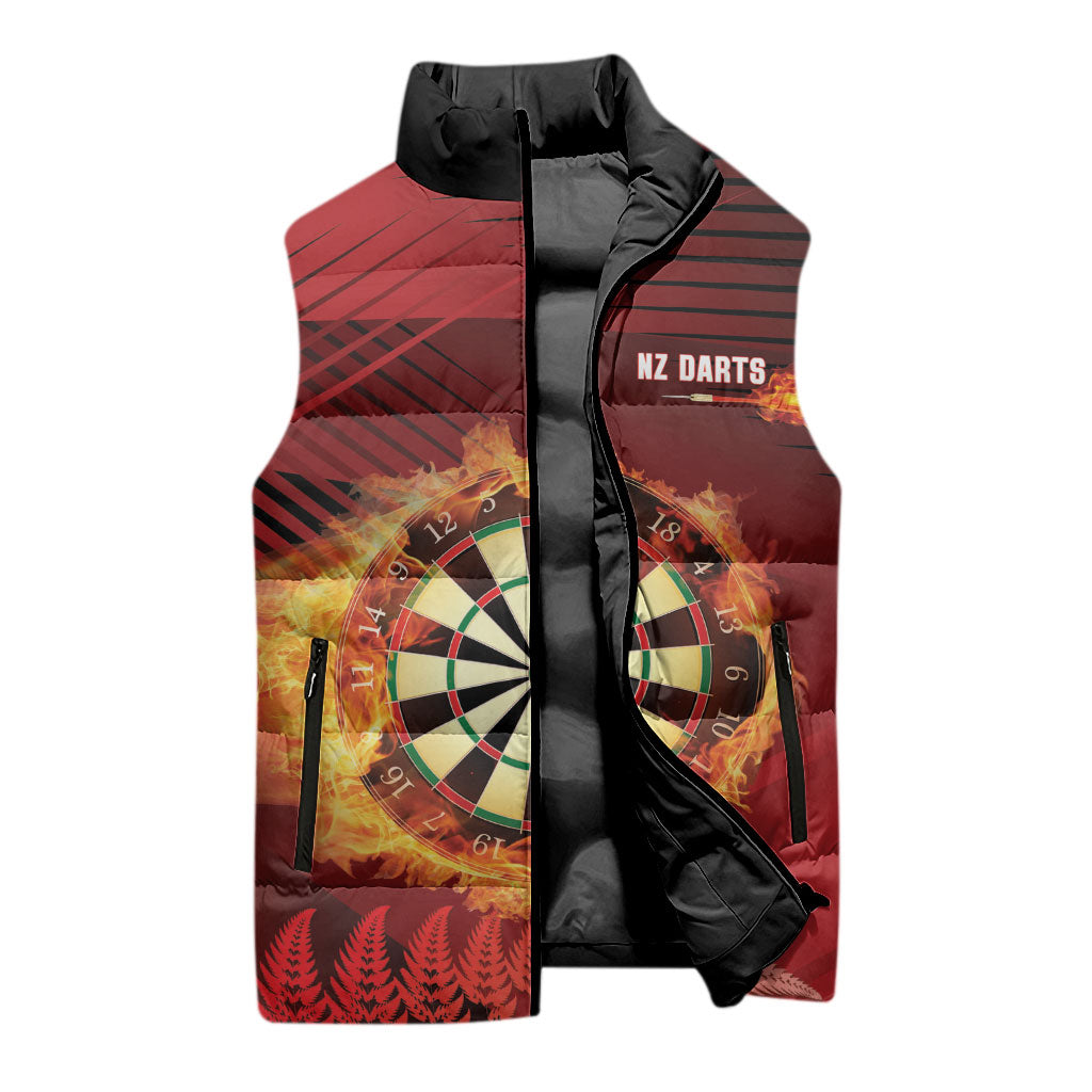 Personalised Darts New Zealand Sleeveless Puffer Jacket Silver Fern Red Color LT22 - Polynesian Pride