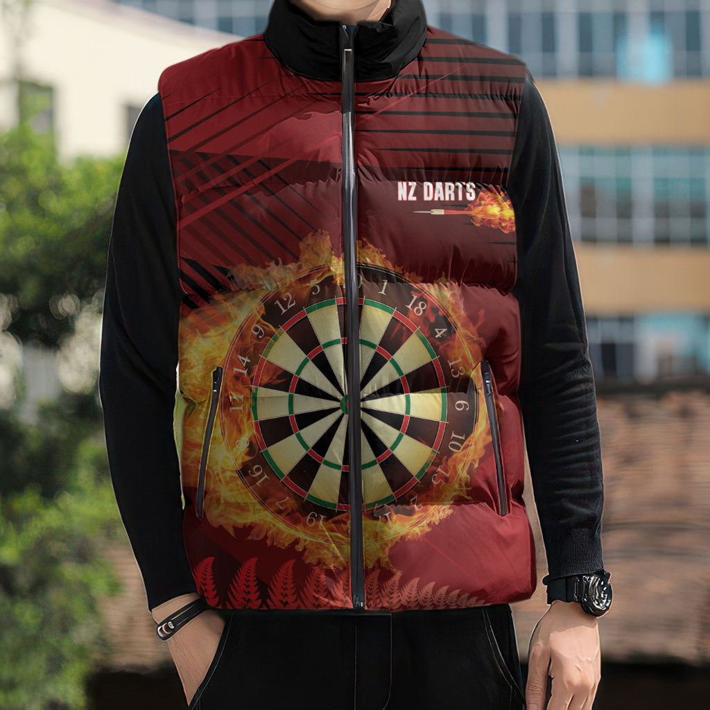 Personalised Darts New Zealand Sleeveless Puffer Jacket Silver Fern Red Color LT22 - Polynesian Pride