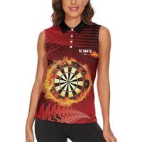 Personalised Darts New Zealand Women Sleeveless Polo Shirt Silver Fern Red Color
