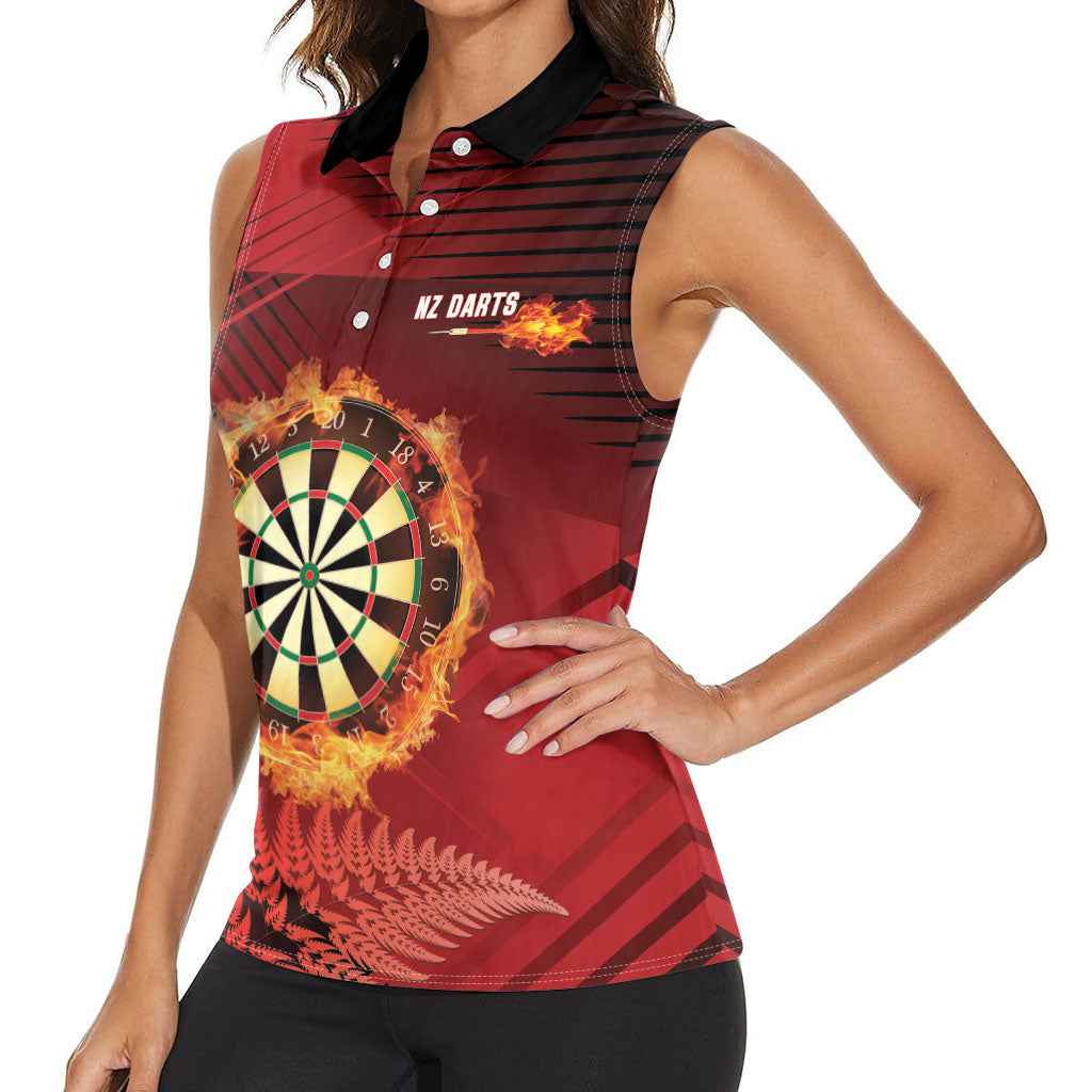 Personalised Darts New Zealand Women Sleeveless Polo Shirt Silver Fern Red Color